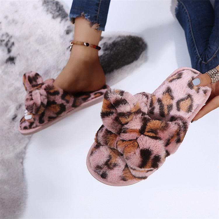 Wildly Cozy Leopard Print Faux Fur Slippers