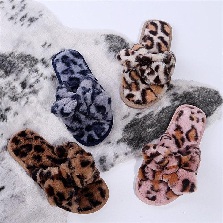 Wildly Cozy Leopard Print Faux Fur Slippers