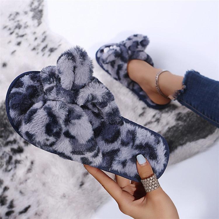 Wildly Cozy Leopard Print Faux Fur Slippers
