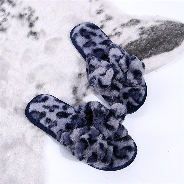 Wildly Cozy Leopard Print Faux Fur Slippers