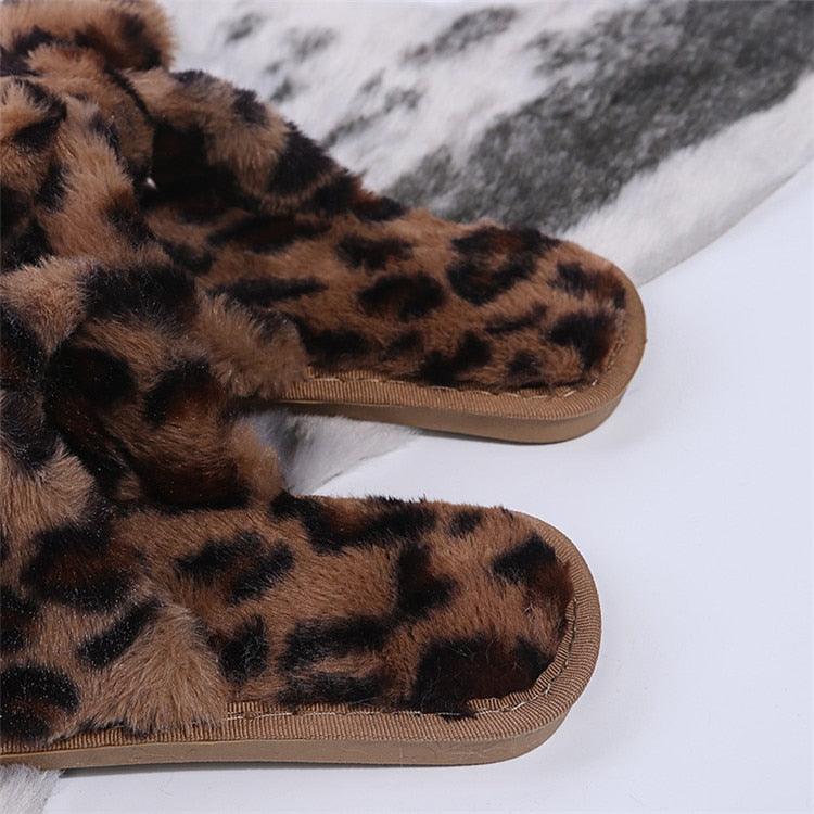 Wildly Cozy Leopard Print Faux Fur Slippers