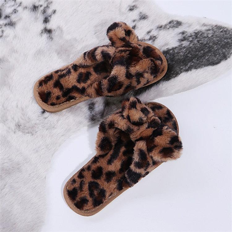 Wildly Cozy Leopard Print Faux Fur Slippers
